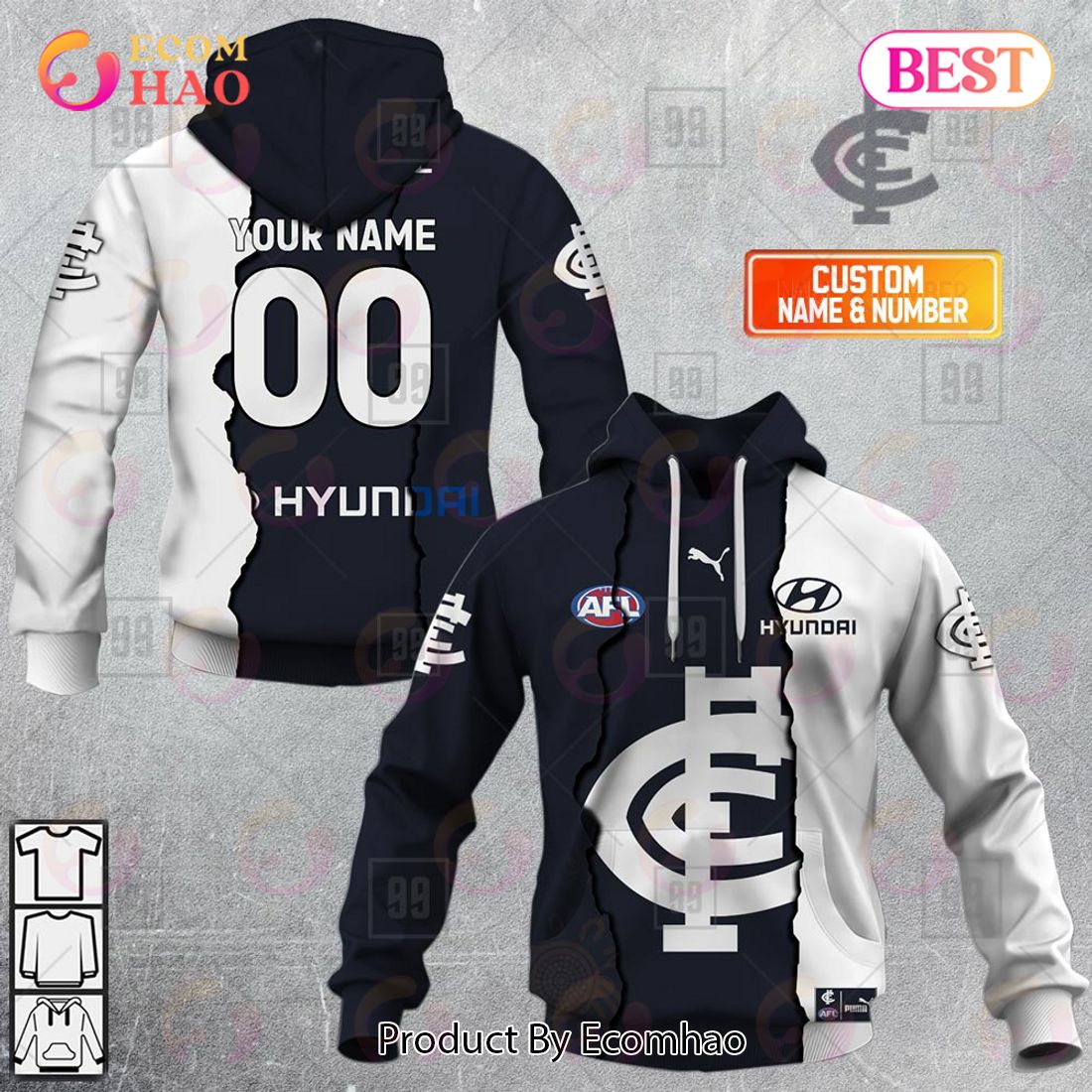 Personalized 2023 AFL Mix Guernseys Carlton Blues 3D Hoodie