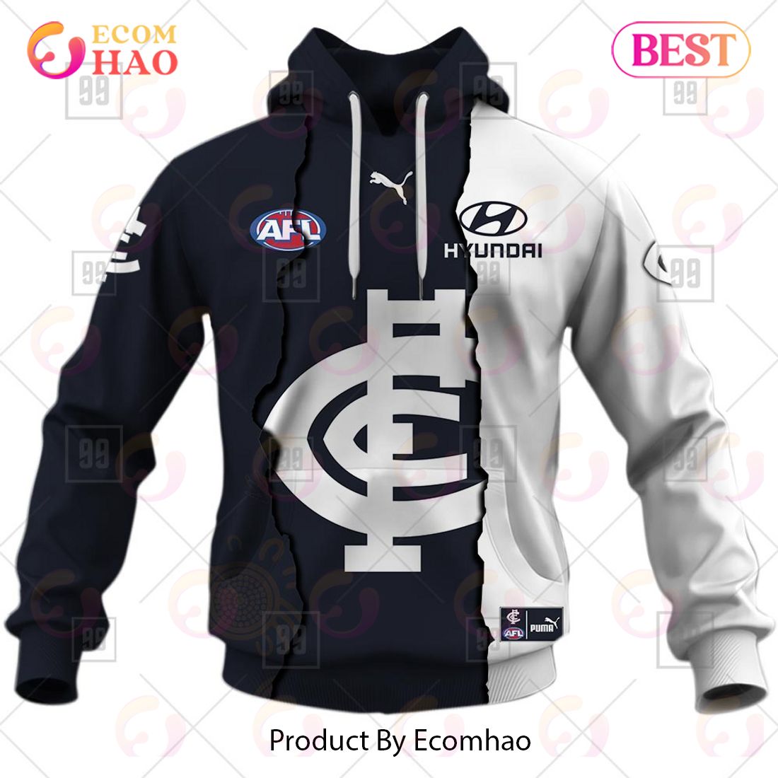 Personalized 2023 AFL Mix Guernseys Carlton Blues 3D Hoodie