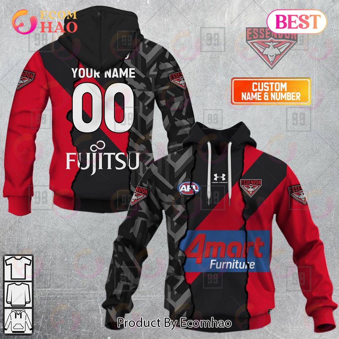 Personalized 2023 AFL Mix Guernseys Essendon Bombers 3D Hoodie