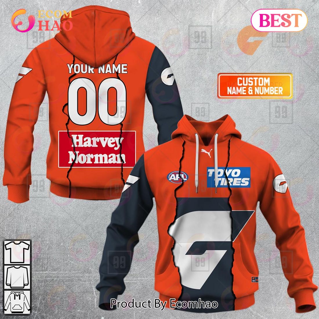 Personalized 2023 AFL Mix Guernseys Greater Western Sydney Giants 3D Hoodie