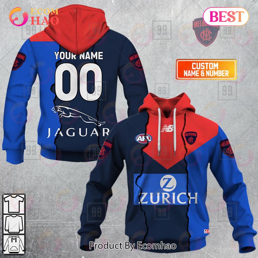 Personalized 2023 AFL Mix Guernseys Melbourne Demons 3D Hoodie