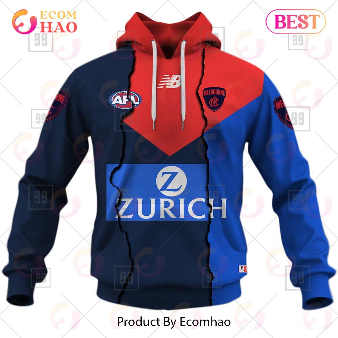 Personalized 2023 AFL Mix Guernseys Melbourne Demons 3D Hoodie