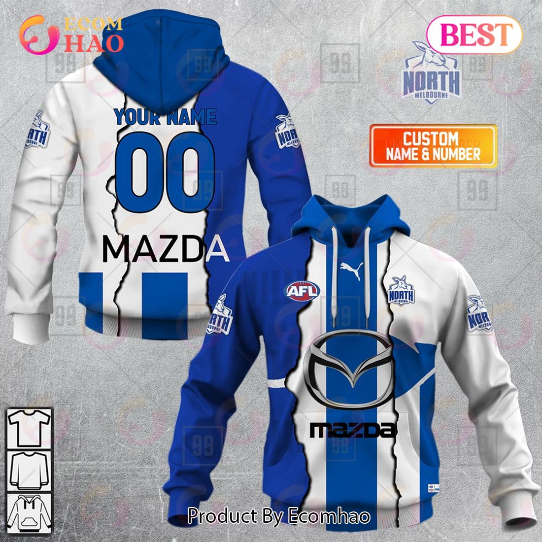 Personalized 2023 AFL Mix Guernseys North Melbourne Kangaroos 3D Hoodie