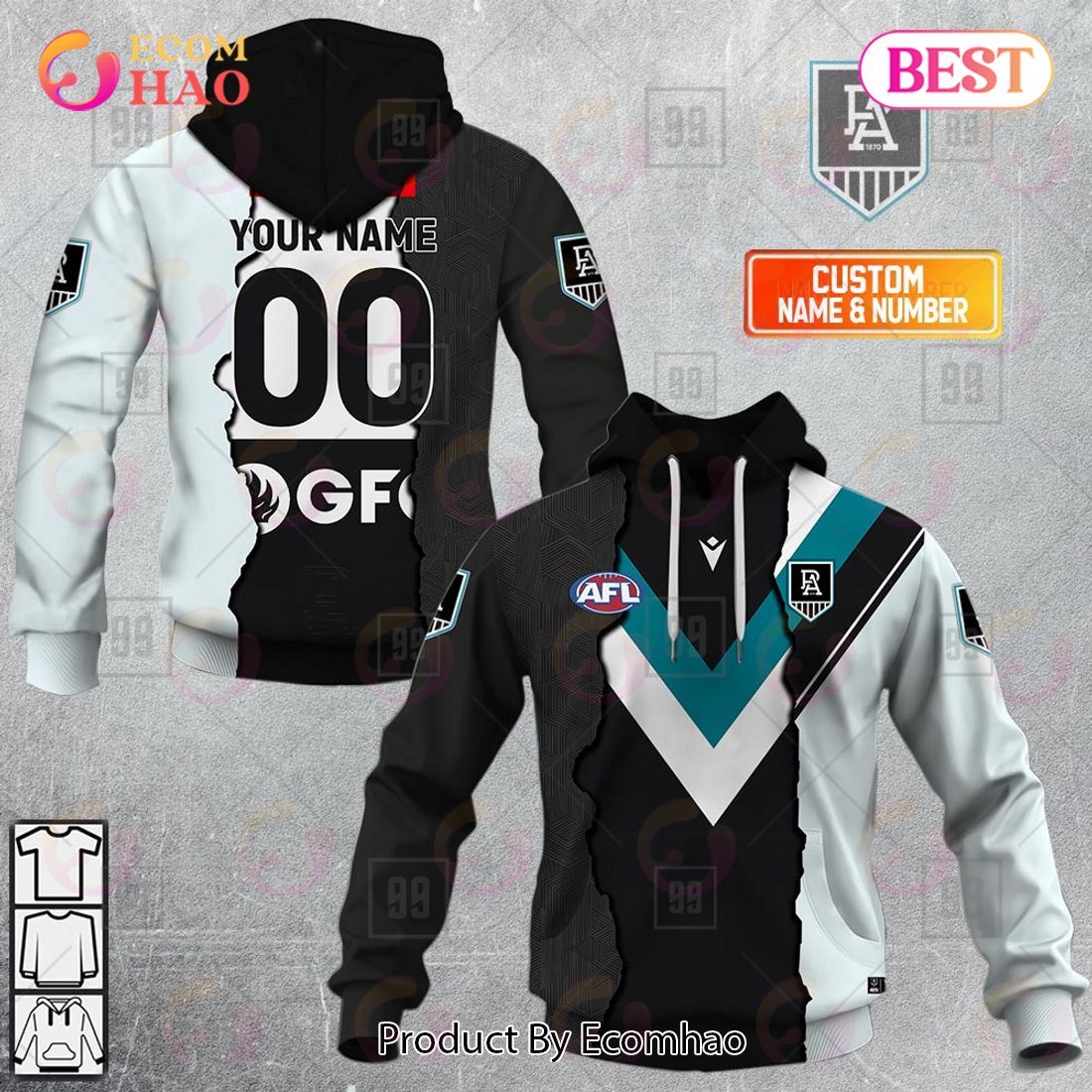 Personalized 2023 AFL Mix Guernseys Port Adelaide Power 3D Hoodie