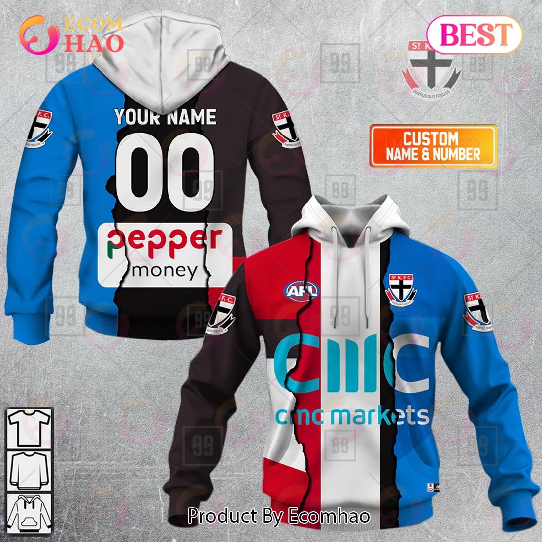 Personalized 2023 AFL Mix Guernseys St. Kilda Saints 3D Hoodie