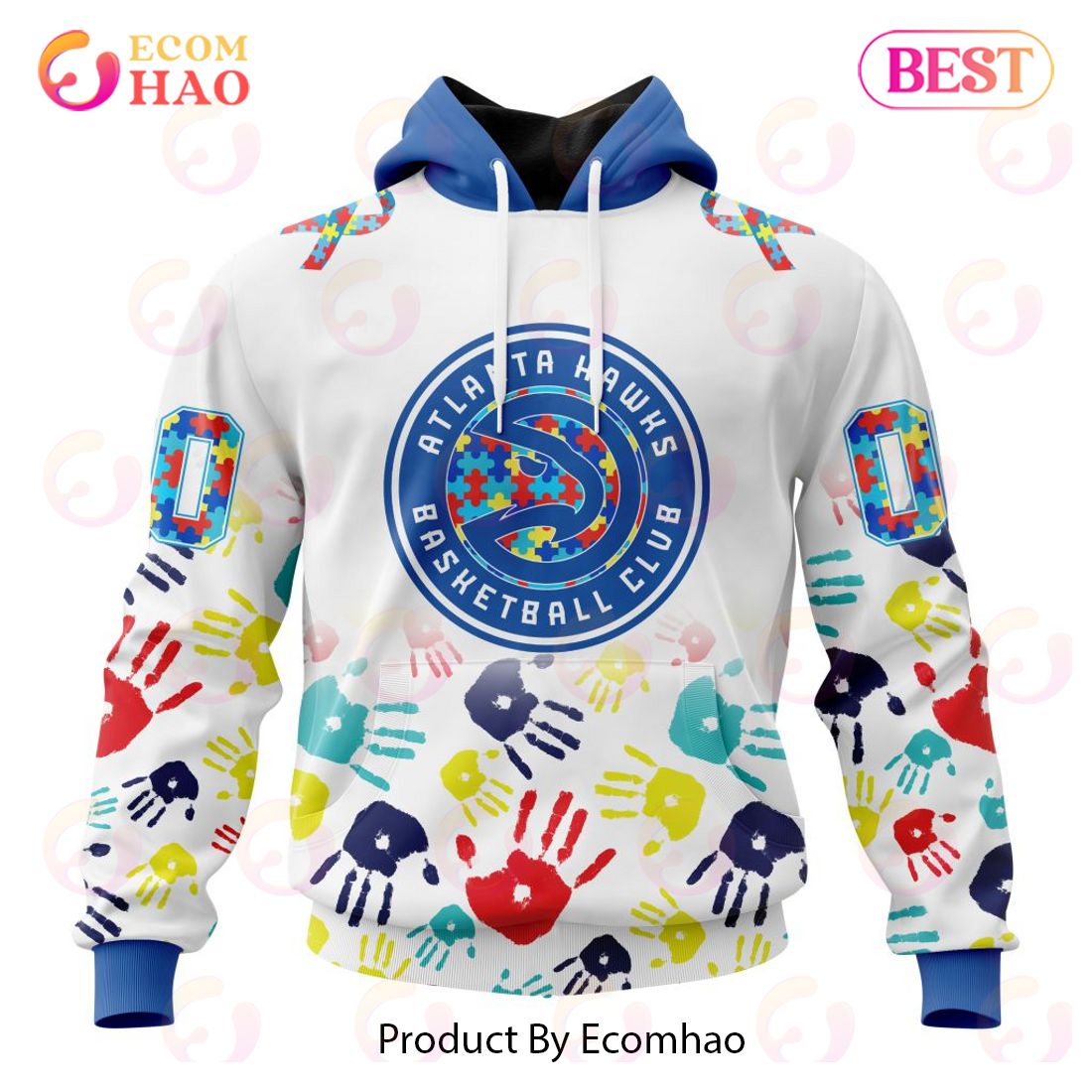 NBA Atlanta Hawks Autism Awareness Hands Design 3D Hoodie