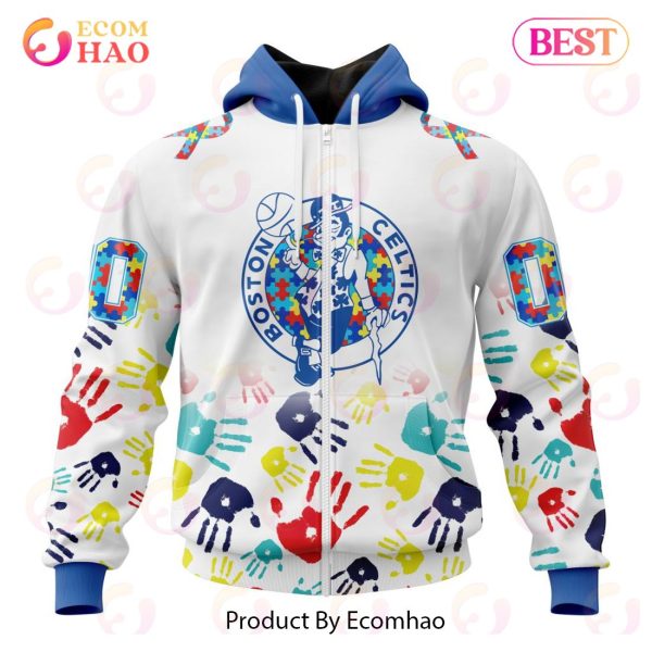 NBA Boston Celtics Autism Awareness Hands Design 3D Hoodie