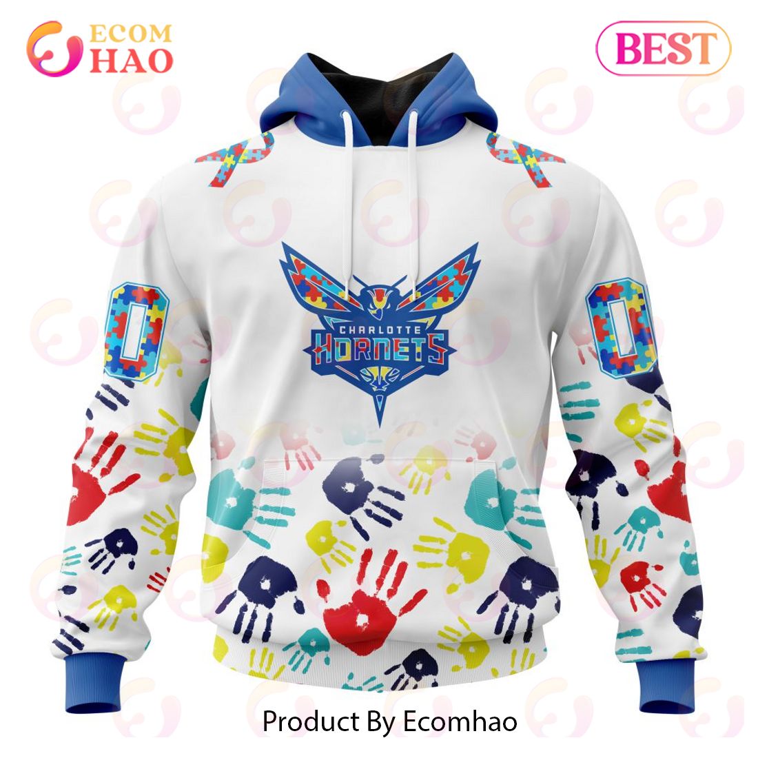 NBA Charlotte Hornets Autism Awareness Hands Design 3D Hoodie