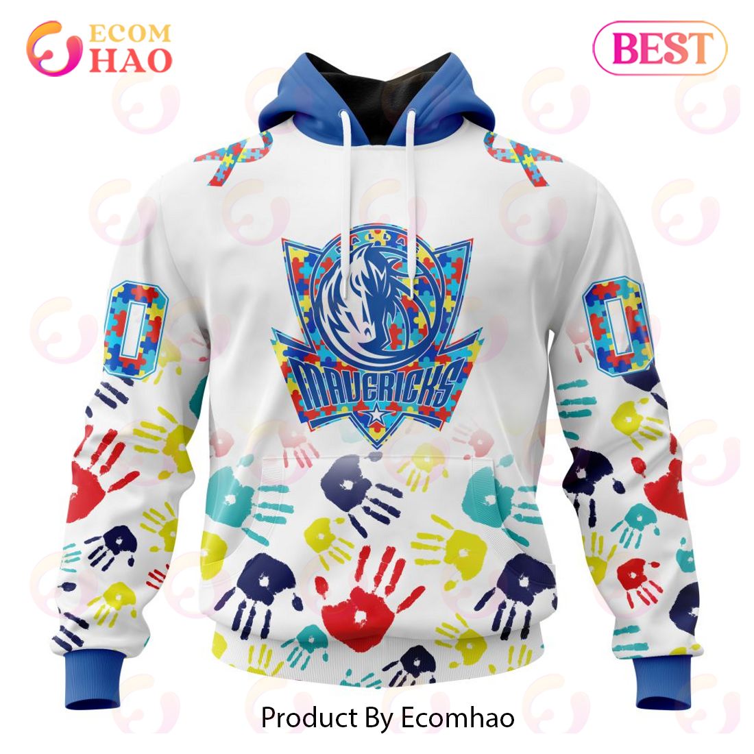 NBA Dallas Mavericks Autism Awareness Hands Design 3D Hoodie