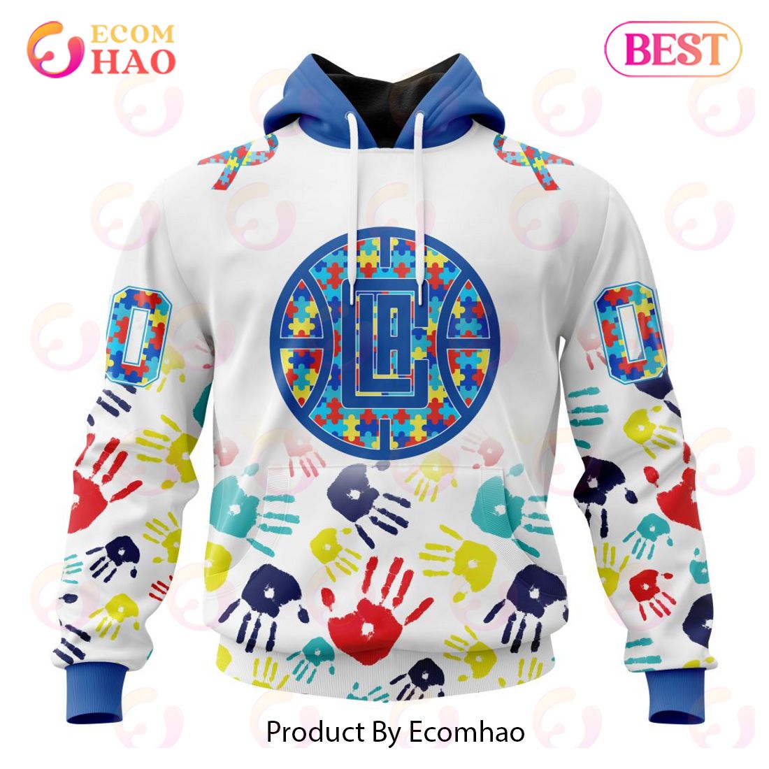 NBA Los Angeles Clippers Autism Awareness Hands Design 3D Hoodie