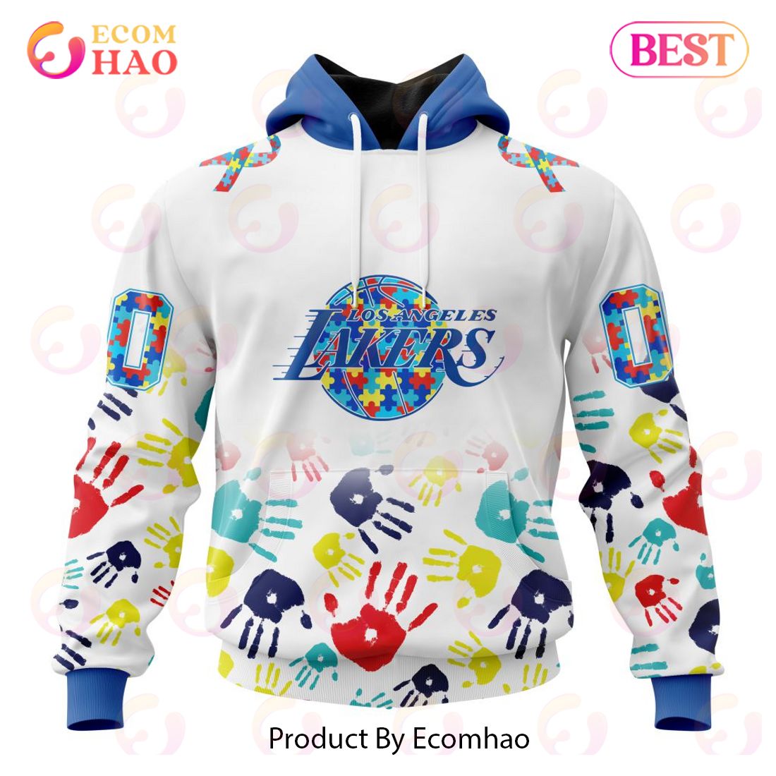 NBA Los Angeles Lakers Autism Awareness Hands Design 3D Hoodie