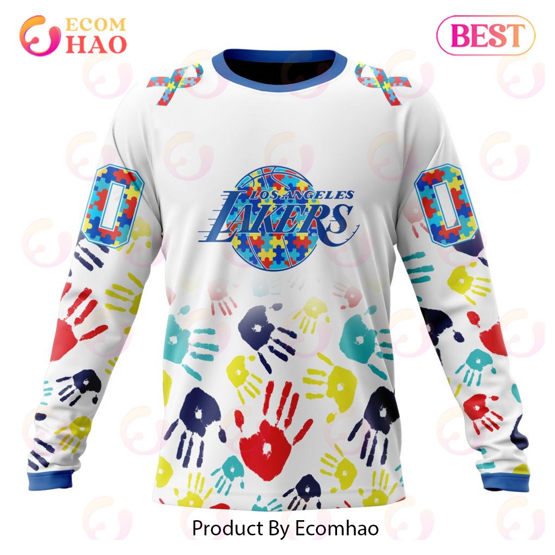 NBA Los Angeles Lakers Autism Awareness Hands Design 3D Hoodie