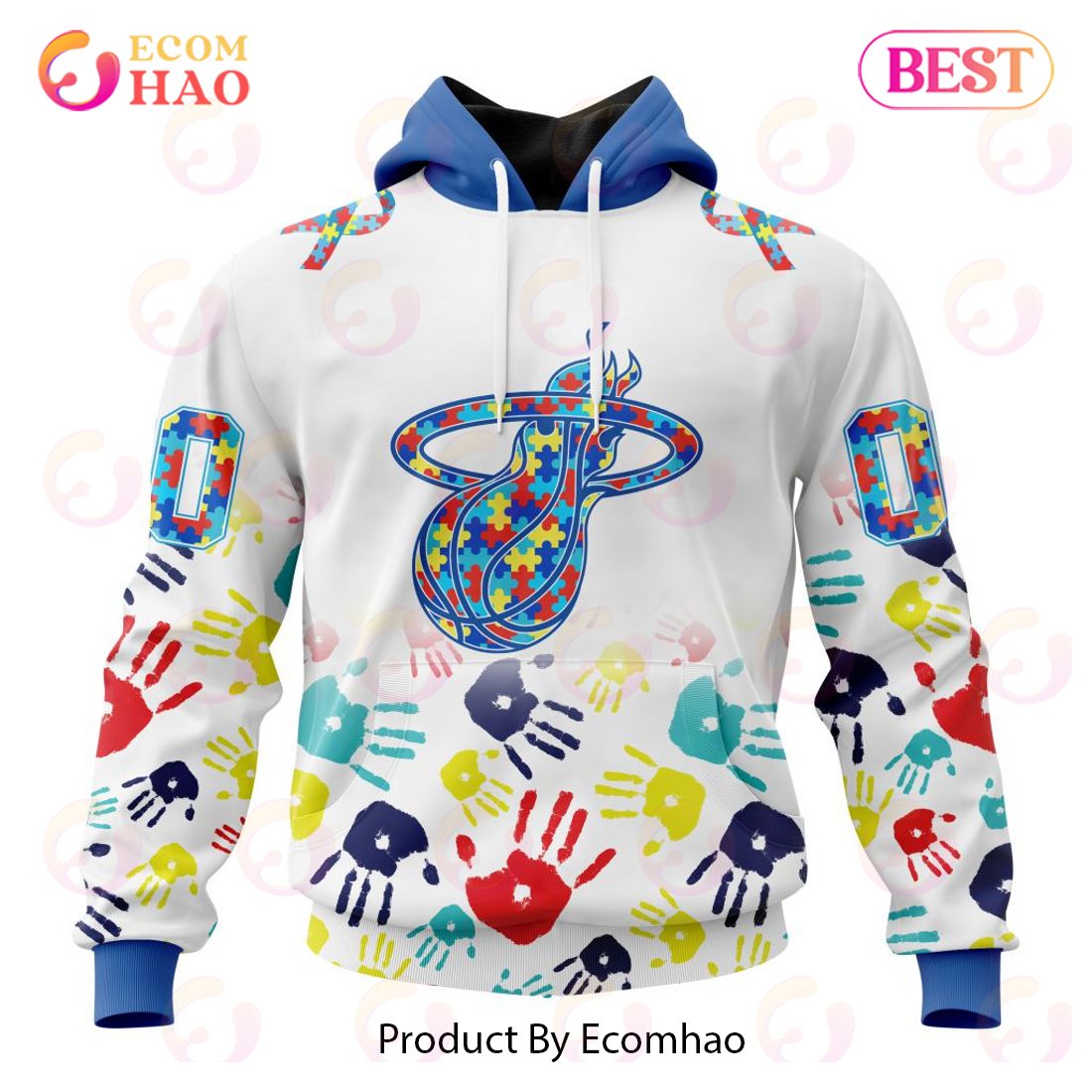 NBA Miami Heat Autism Awareness Hands Design 3D Hoodie