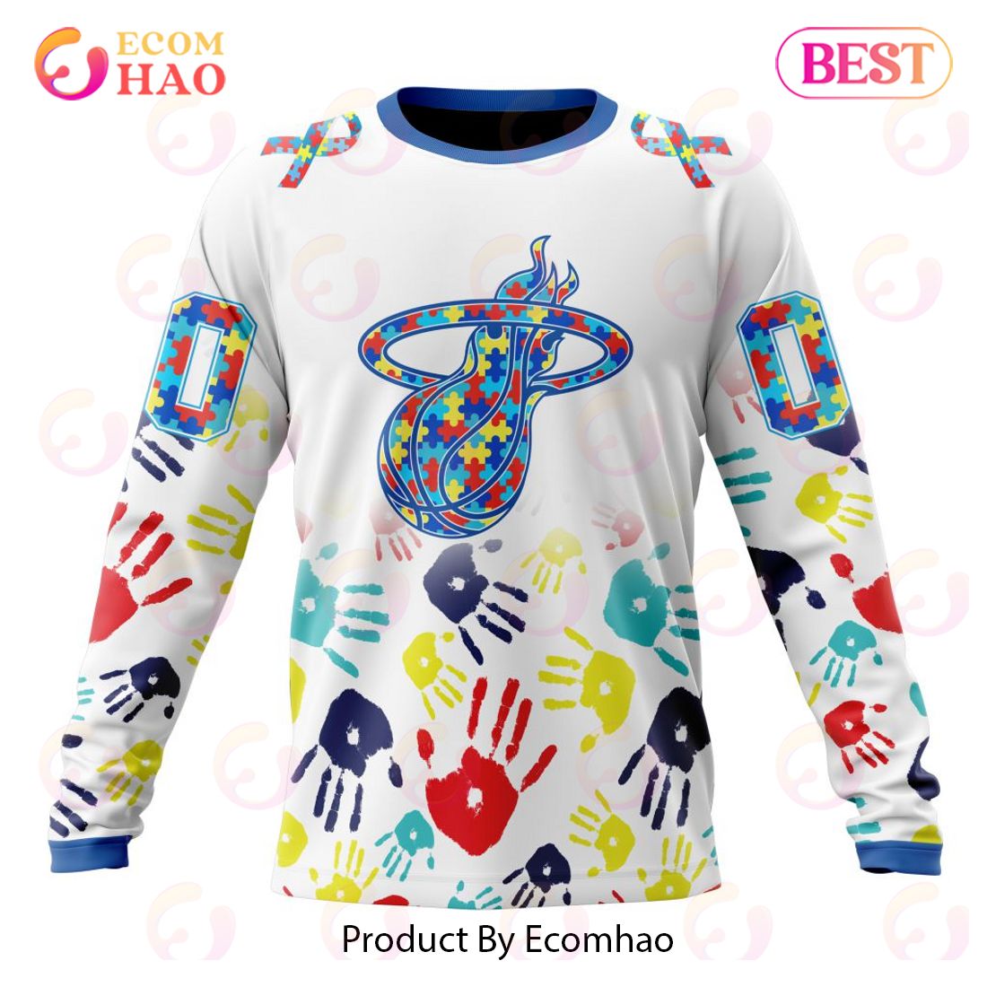 NBA Miami Heat Autism Awareness Hands Design 3D Hoodie