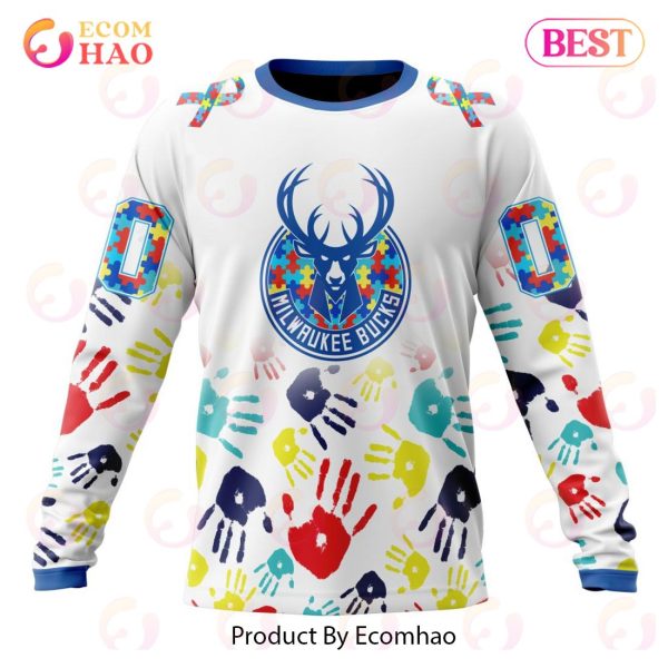 NBA Milwaukee Bucks Autism Awareness Hands Design 3D Hoodie