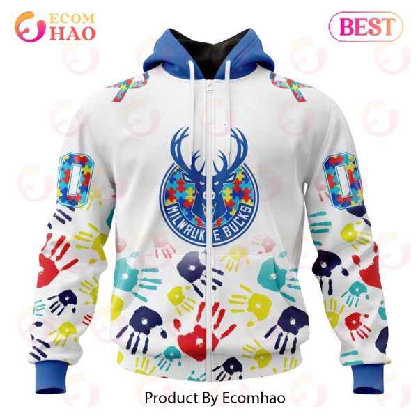 NBA Milwaukee Bucks Autism Awareness Hands Design 3D Hoodie