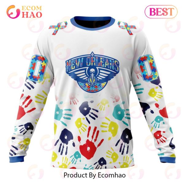 NBA New Orlean Pelicans Autism Awareness Hands Design 3D Hoodie