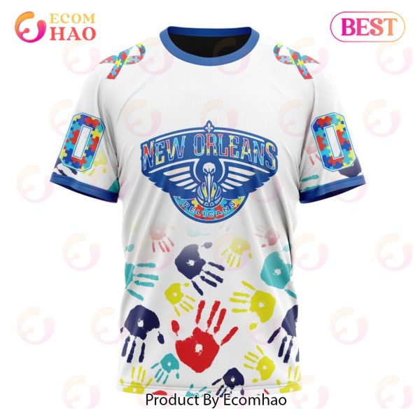 NBA New Orlean Pelicans Autism Awareness Hands Design 3D Hoodie
