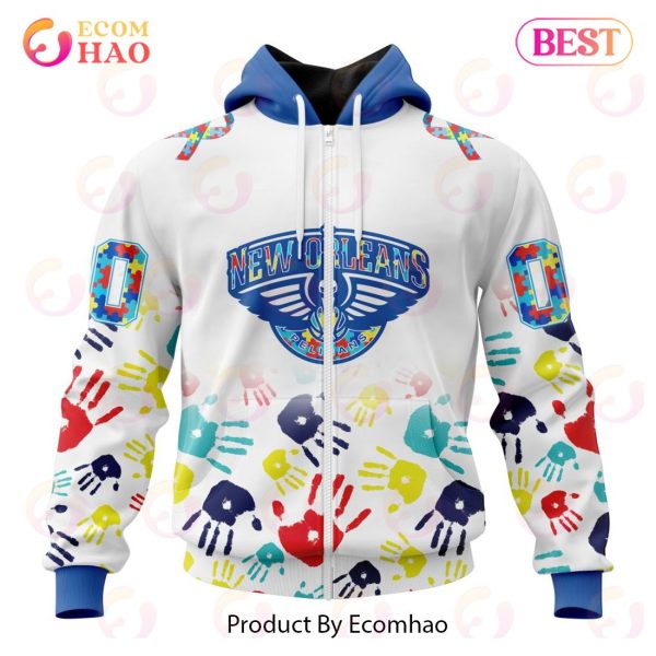 NBA New Orlean Pelicans Autism Awareness Hands Design 3D Hoodie