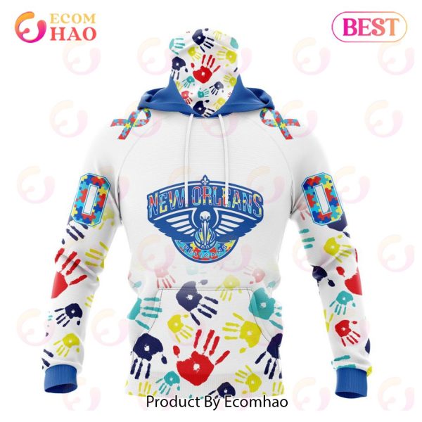 NBA New Orlean Pelicans Autism Awareness Hands Design 3D Hoodie