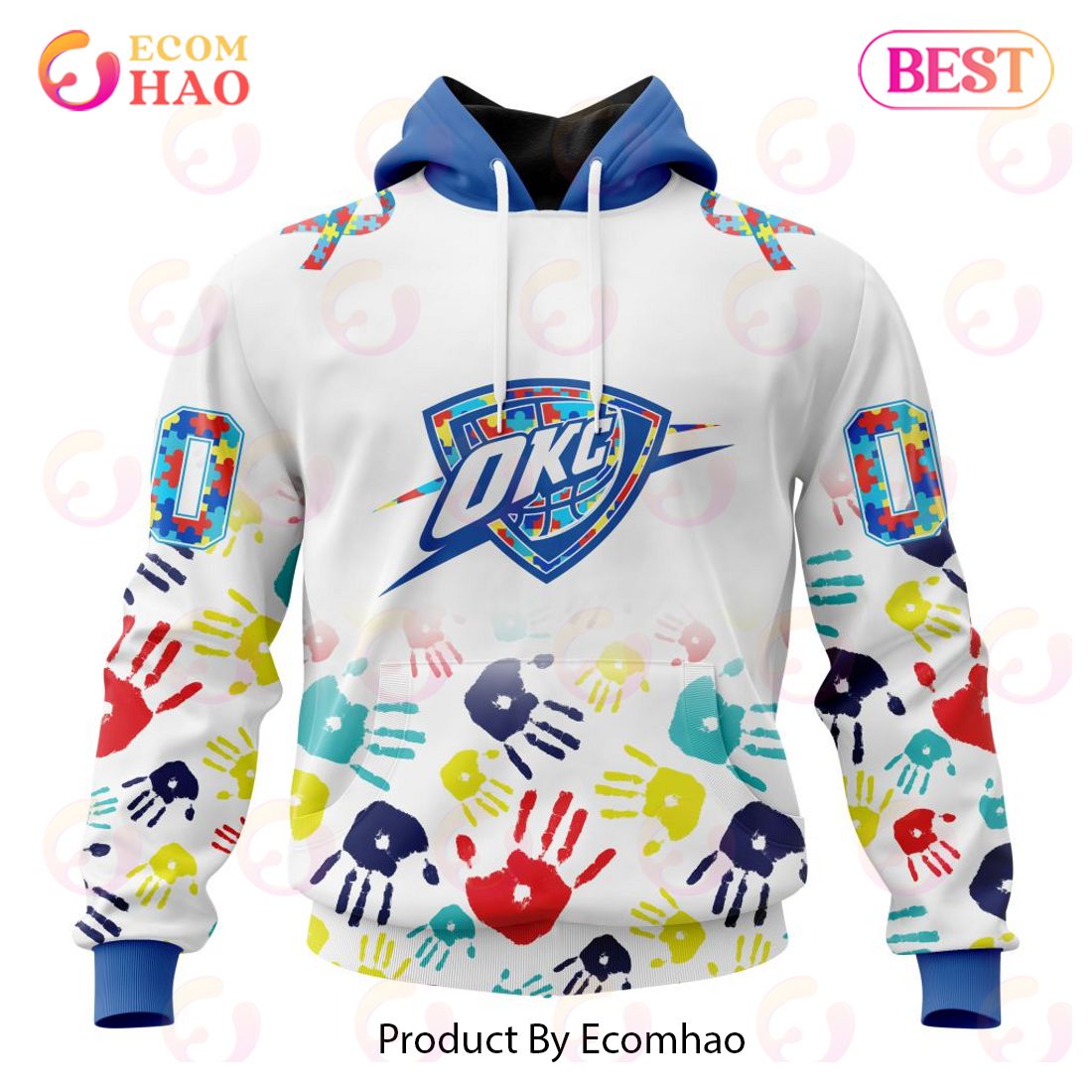 NBA Oklahoma City Thunder Autism Awareness Hands Design 3D Hoodie