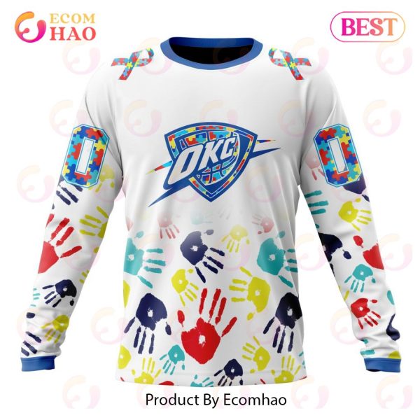 NBA Oklahoma City Thunder Autism Awareness Hands Design 3D Hoodie