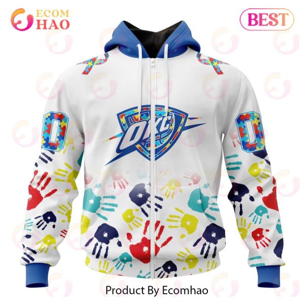 NBA Oklahoma City Thunder Autism Awareness Hands Design 3D Hoodie