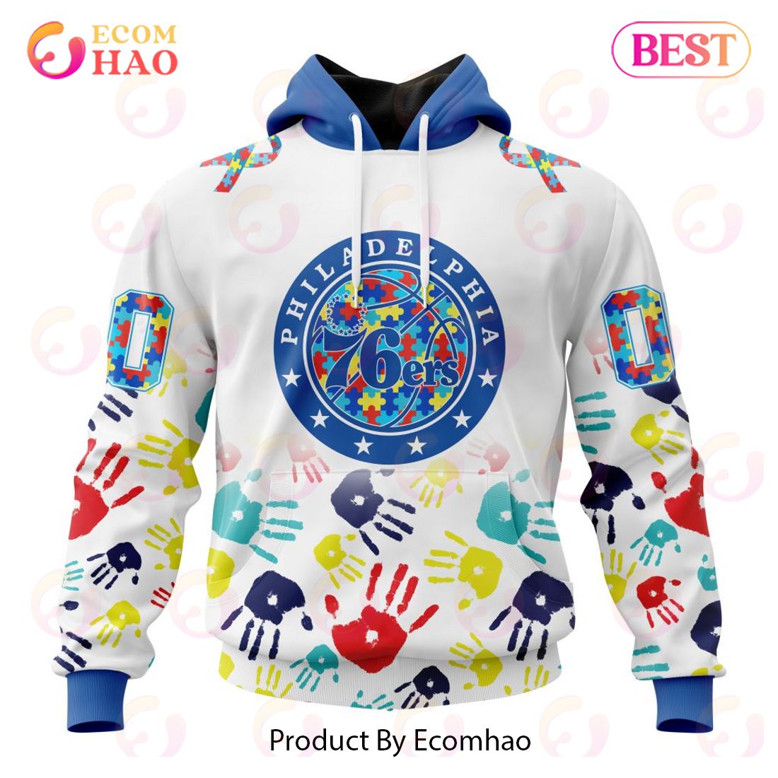 NBA Philadelphia 76ers Autism Awareness Hands Design 3D Hoodie