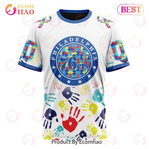 NBA Philadelphia 76ers Autism Awareness Hands Design 3D Hoodie