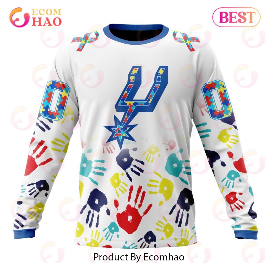 NBA San Antonio Spurs Autism Awareness Hands Design 3D Hoodie