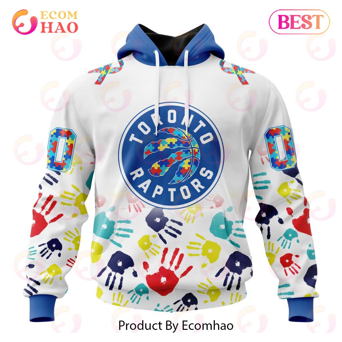 NBA Toronto Raptors Autism Awareness Hands Design 3D Hoodie