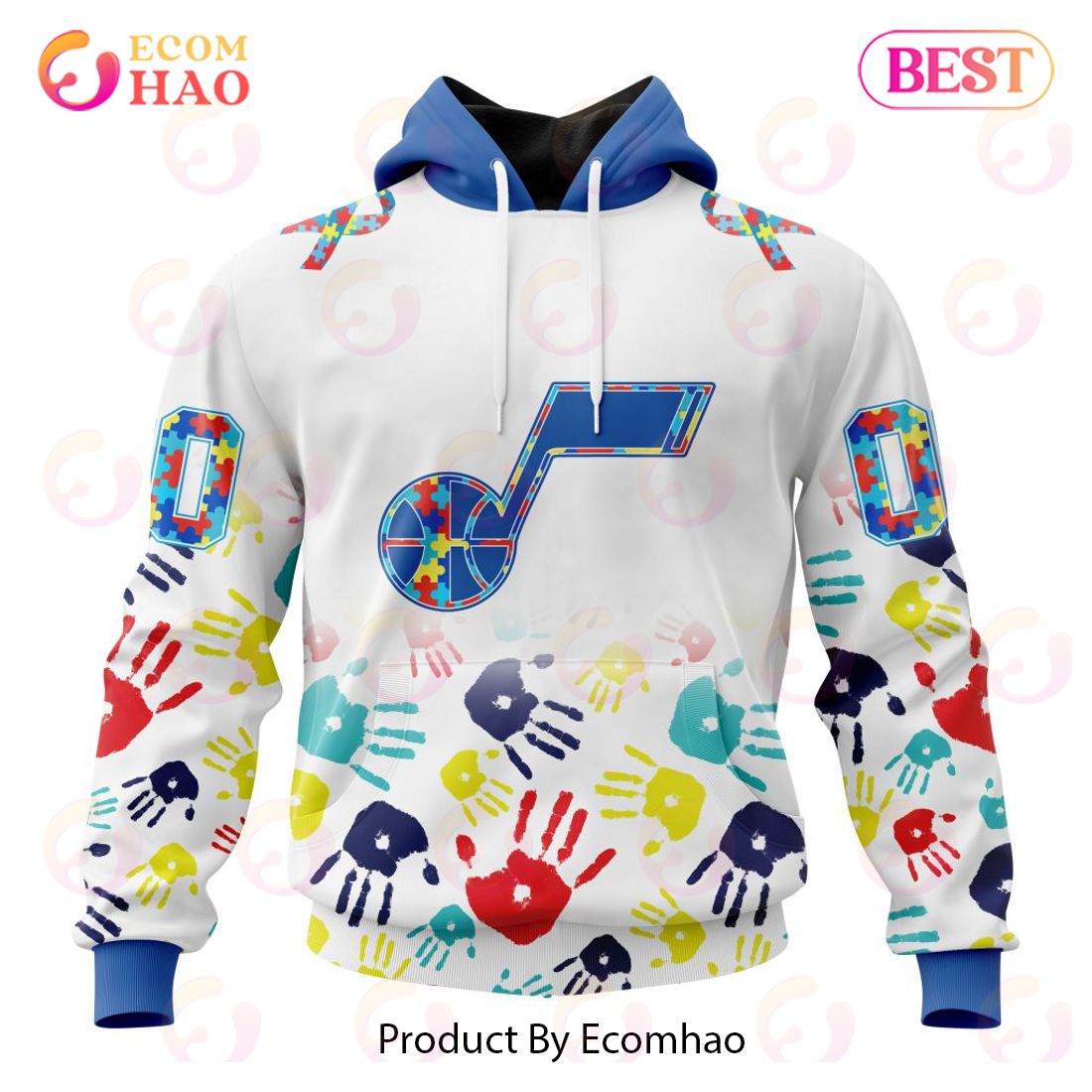 NBA Utah Jazz Autism Awareness Hands Design 3D Hoodie