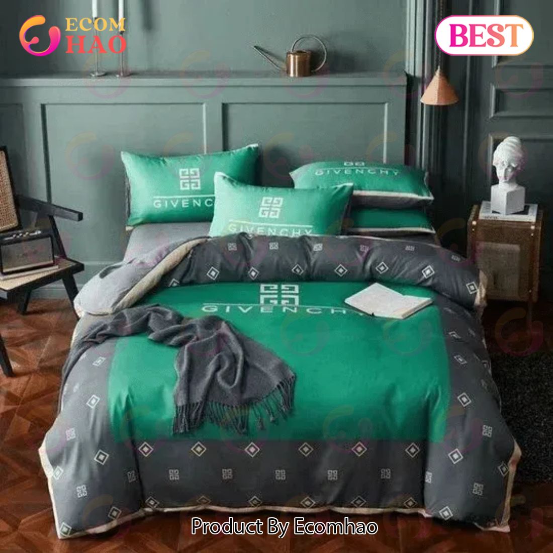 Green Givenchy Logo Luxury Brand High End Premium Bedding Set For Bedroom  Luxury Bedspread Duvet Cover Set With Pillowcases Home Decoration - Ecomhao  Store