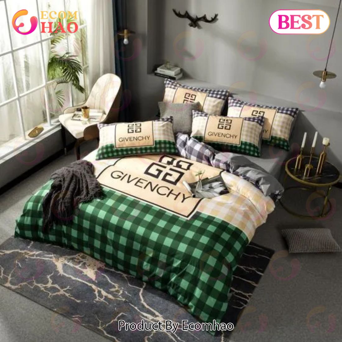 Green Yellow Givenchy Logo Luxury Brand High End Premium Bedding Set For Bedroom Luxury Bedspread Duvet Cover Set With Pillowcases Home Decoration Green Yellow Givenchy Logo Luxury Brand High End Premium Bedding Set For Bedroom Luxury Bedspread Duvet Cover Set With Pillowcases Home Decoration