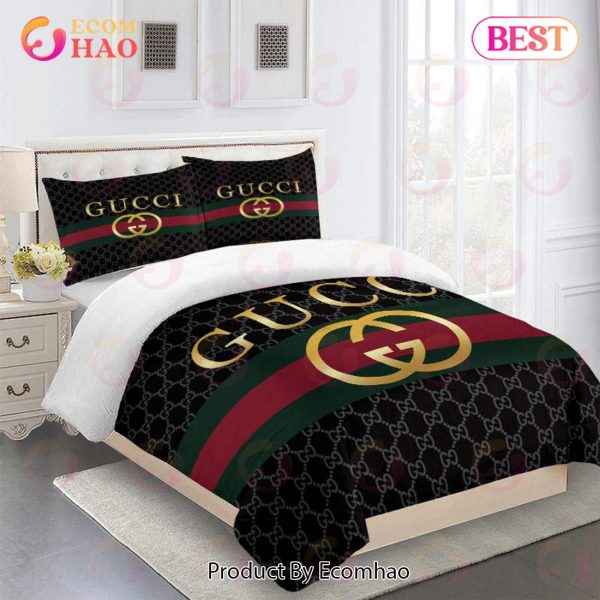 Gucci Bedding Set Black And Gold Luxury Bed Sheets Home Decoration