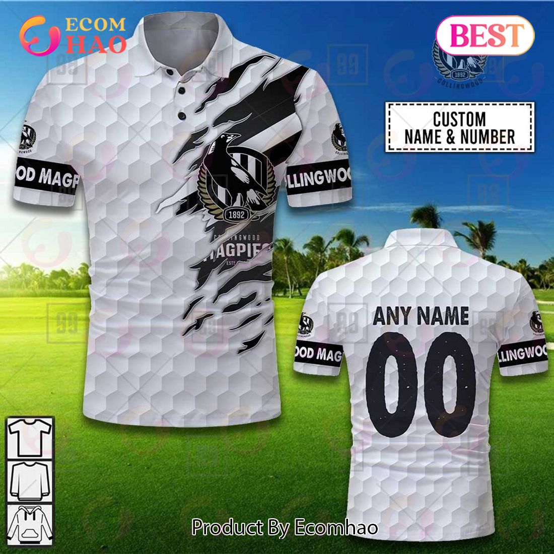 Personalized Golf AFL Collingwood Magpies Polo Shirt