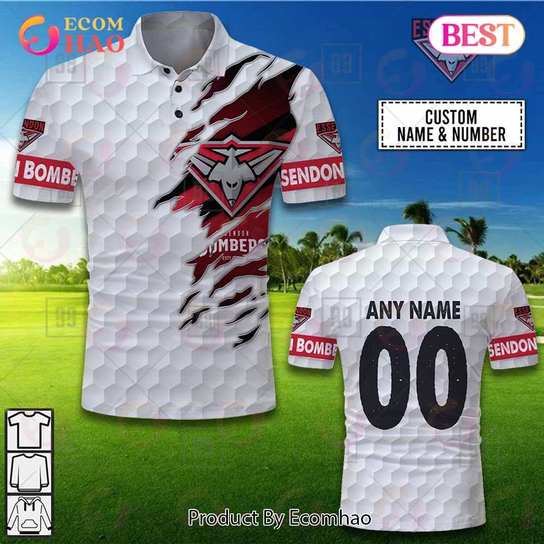 Personalized Golf AFL Essendon Bombers Polo Shirt