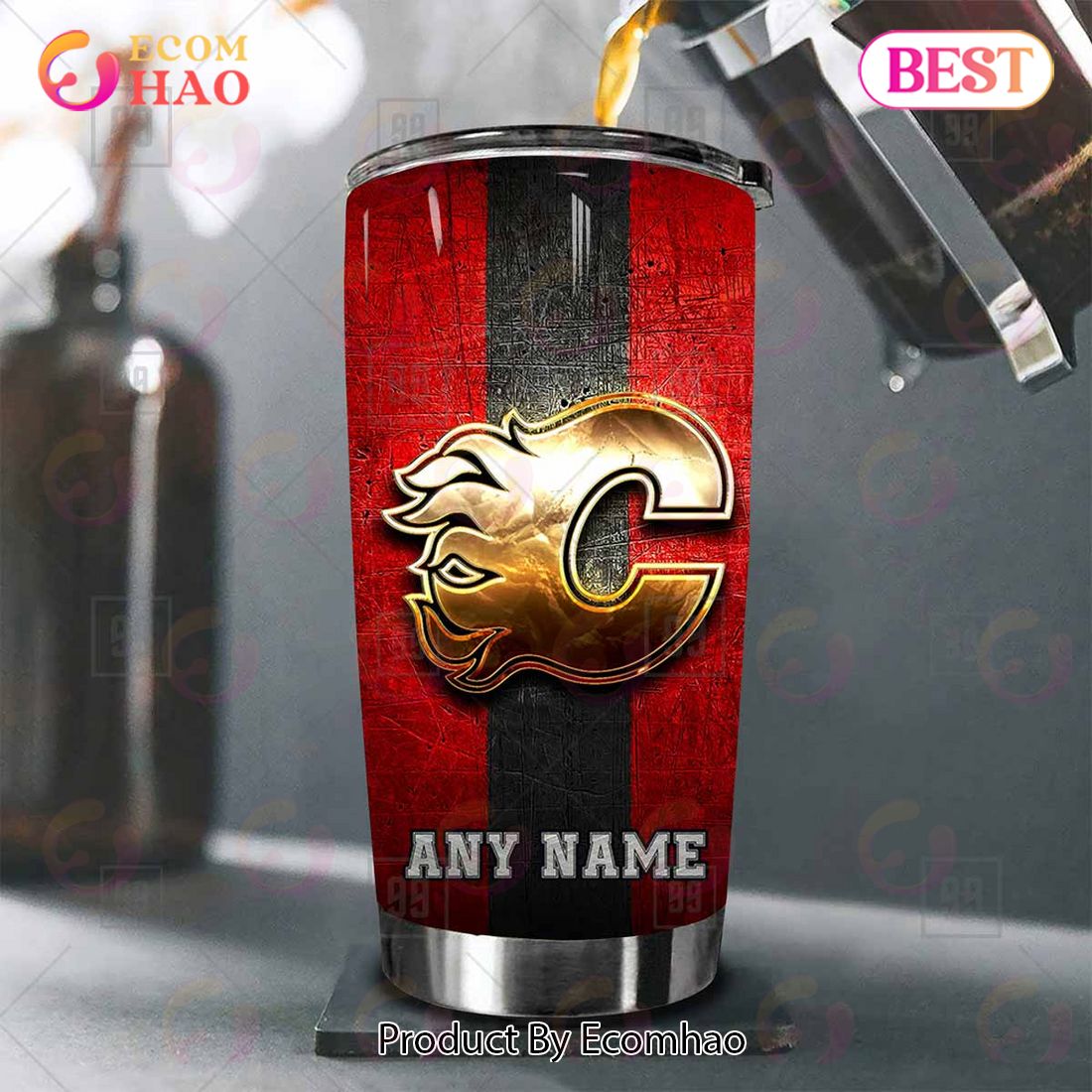 Personalized NHL Calgary Flames Old Metal Tumbler