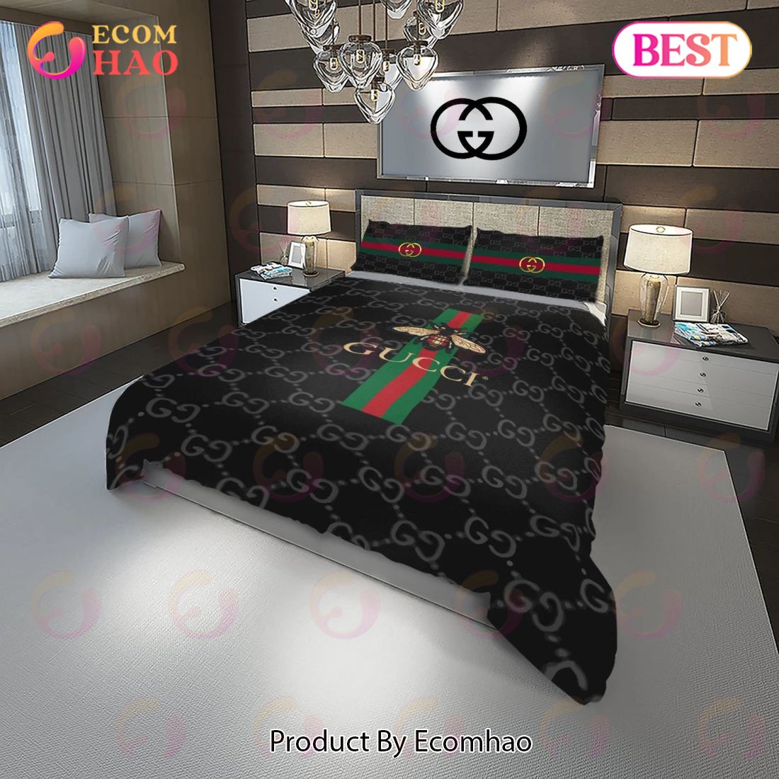 Gucci Bee Fashion Logo Luxury Brand Premium Bedding Sets Bedroom Decor Thanksgiving Decorations For Home Luxury Items