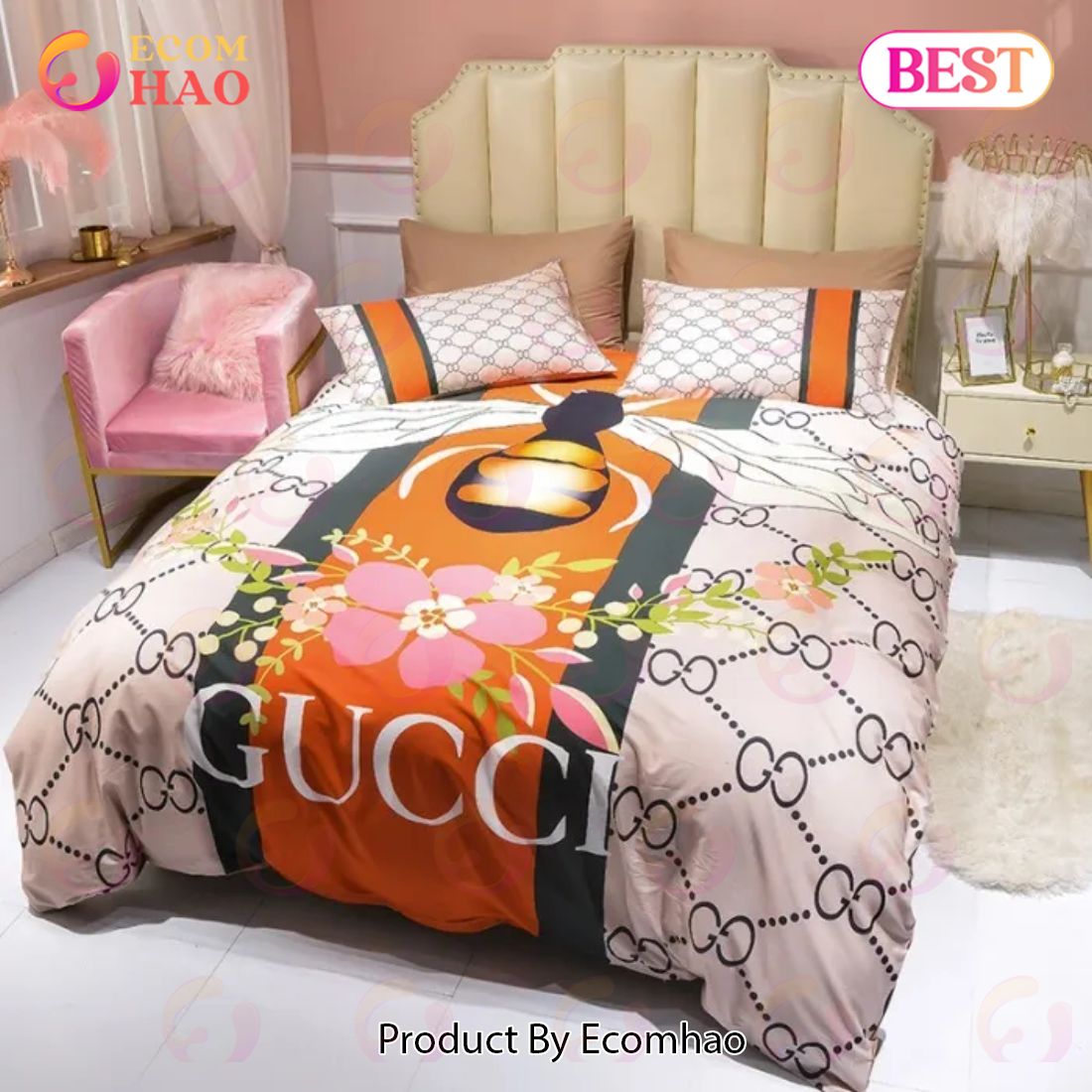 Gucci Bee Flower Bedding Sets Quilt Sets Duvet Cover Luxury Brand Bedding Decor Luxury Items