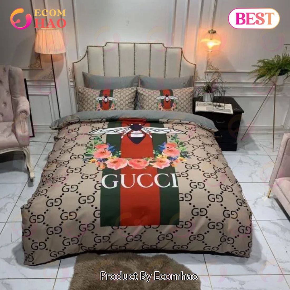 Gucci Bee Flower Luxury Brand High-End Bedding Set Home Decorations Bedding  Sets - Ecomhao Store