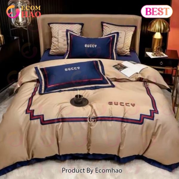 Gucci Beige Navy Luxury Brand Bedding Sets Bedspread Duvet Cover Set Bedroom Decor Thanksgiving Decorations For Home Best Luxury Bed Sets