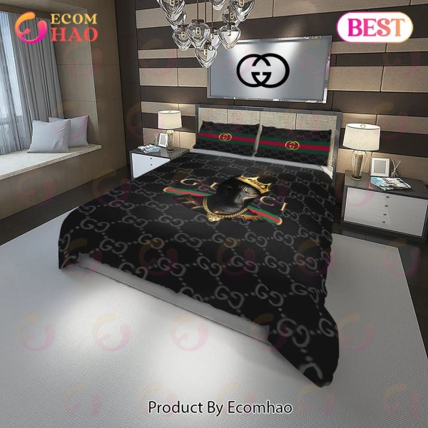 Gucci Black Panther Fashion Logo Luxury Brand Premium Bedding Sets Bedroom Decor Thanksgiving Decorations For Home
