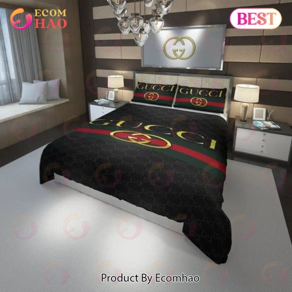 Gucci Black Stripe Luxury Brand High-End Bedding Sets Bedroom Decor Thanksgiving Decorations For Home Best Luxury Bed Sets
