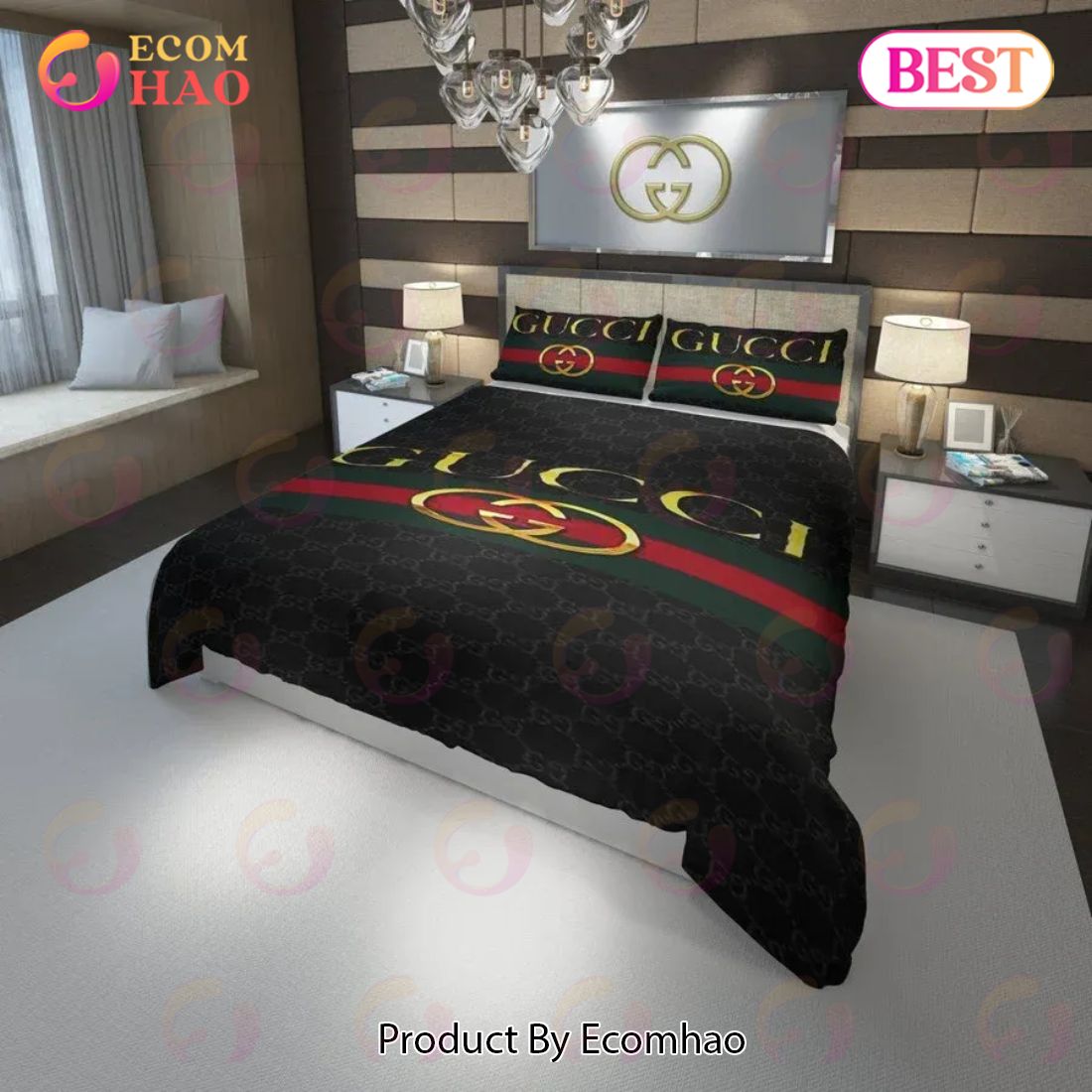 Gucci Black Stripe Luxury Brand High-End Bedding Sets Bedroom Decor Thanksgiving Decorations For Home Best Luxury Bed Sets Luxury Items