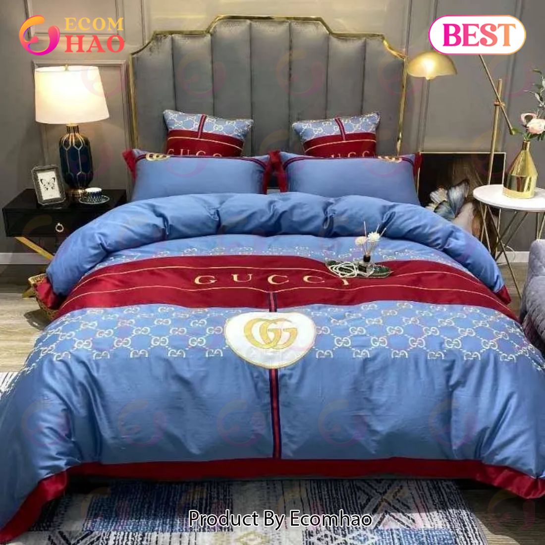 Gucci Blue Luxury Brand High-End Bedding Sets Bedroom Decor Thanksgiving Decorations For Home Best Luxury Bed Sets Luxury Items