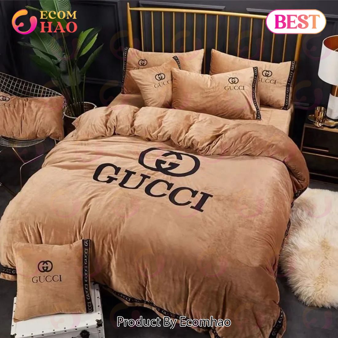 Gucci Brown Limited Luxury Brand High-End Bedding Sets Bedroom Decor Thanksgiving Decorations For Home Best Luxury Bed Sets Luxury Items