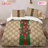 Gucci Brown Stripe Luxury Brand High-End Bedding Sets Bedroom Decor Thanksgiving Decorations For Home Best Luxury Bed Sets