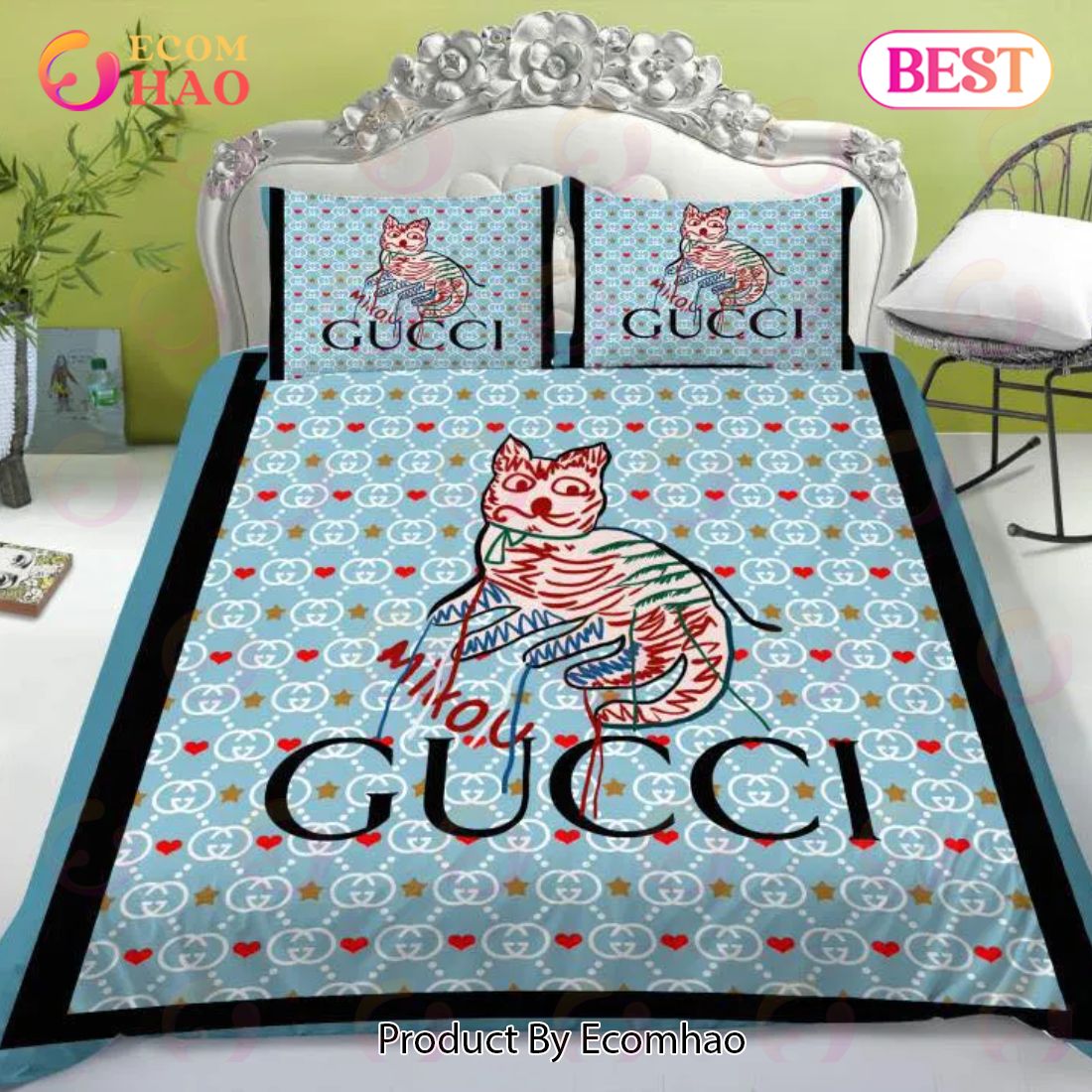 Gucci Cat Luxury Brand High-End Bedding Sets Bedroom Decor Thanksgiving Decorations For Home Best Luxury Bed Sets Luxury Items