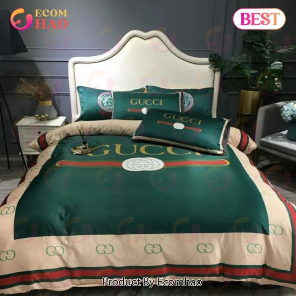 Gucci Dark Green Luxury Brand Bedding Sets Bedspread Duvet Cover Set Bedroom Decor Thanksgiving Decorations For Home Best Luxury Bed Sets